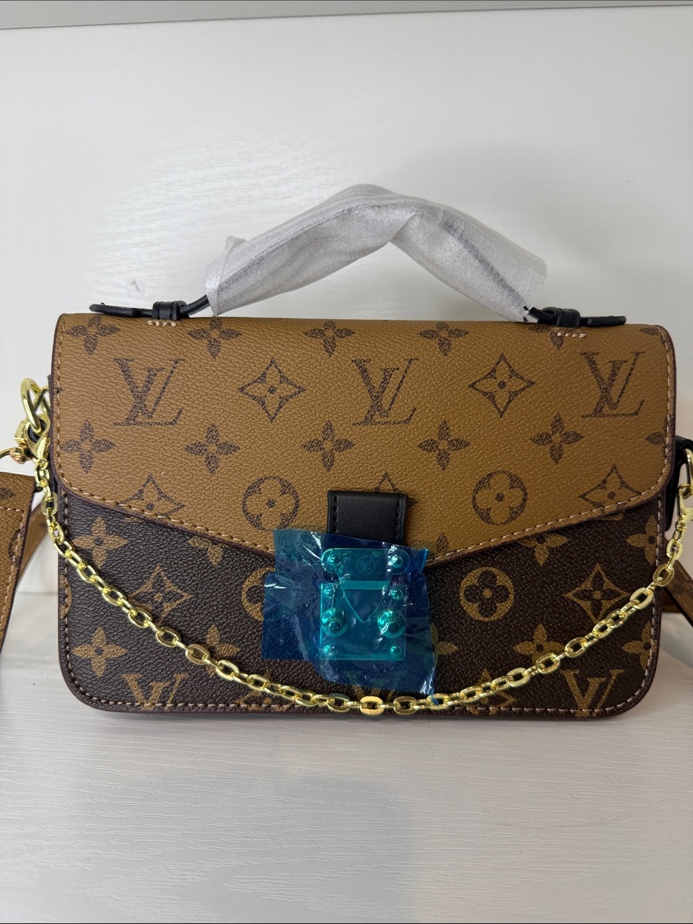 Designer Monogram Convertible Top-Handle Bag in Brown
